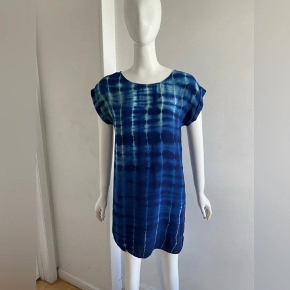 French Connection Dana Blue Tie-Dye Knee Length Silk Dress Size US 2 - Picture 1 of 7